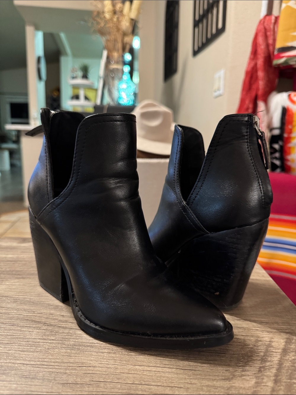 Abound Black Leather Cutout Ankle Booties with Block Heel